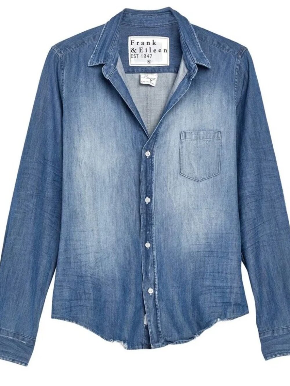 Frank & Eileen $288 Eileen Blue Denim Button-Up Shirt Distressed Vintage Wash